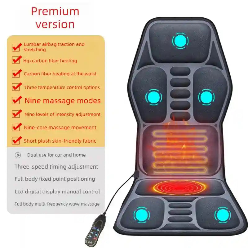 Electric Massager Seat Cushion with Heat and Airbag Lumbar Support Massage Roller Basic flannel Tidesmit