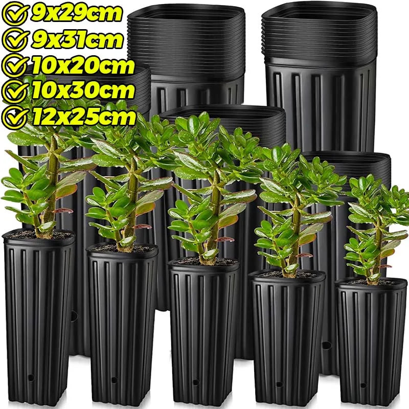 Plastic Deep Plant Nursery Pots Large Seedling Flower Container Starting Pots with Drainage Holes for Indoor Outdoor Gardening