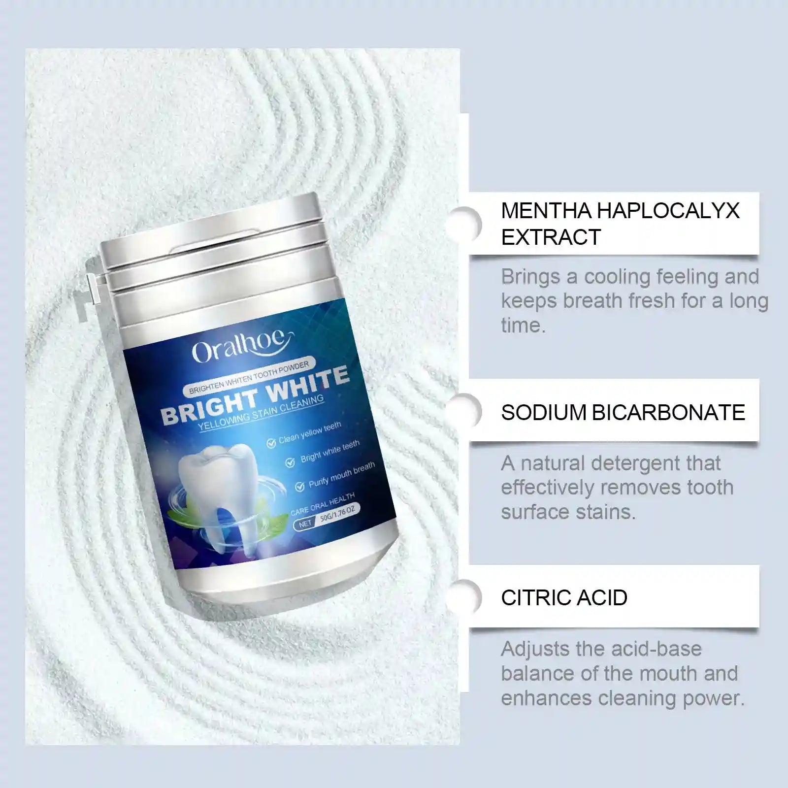 Tidesmit Mint Xylitol Mineral Teeth Whitening Powder for stain removal and fresh breath oral care.