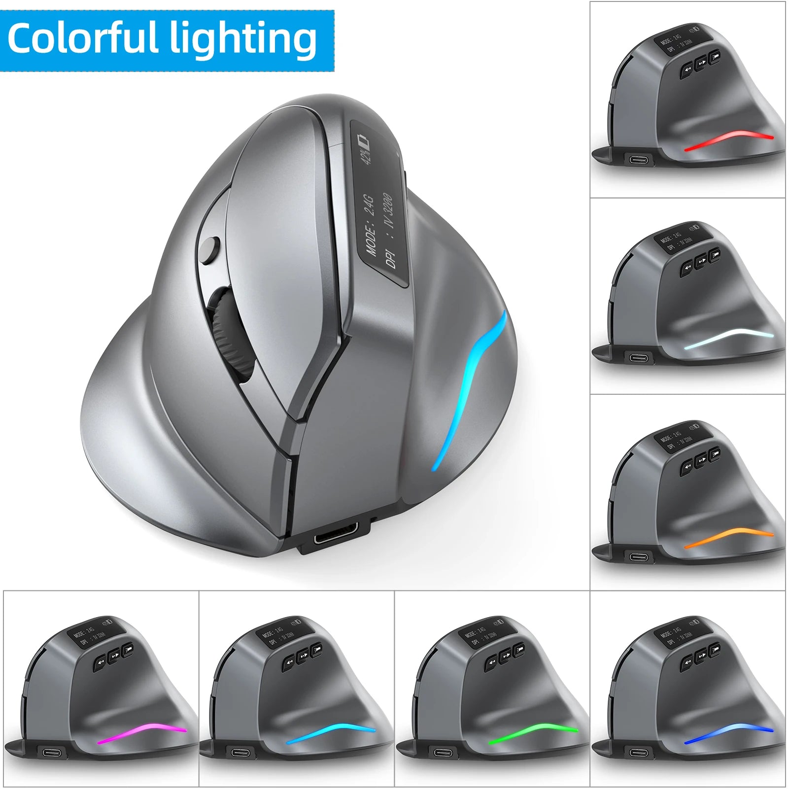 ZELOTES F-26C Mouse Rechargeable display dual-mode wireless mouse with silent 2.4GHz BT gray mouse