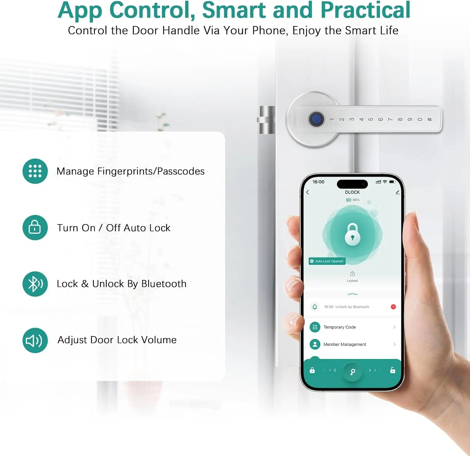 Bluetooth Fingerprint Door Handle Lock Tuya Smart Life App PIN RFID Card Mechanical Key for Home Apartment Office