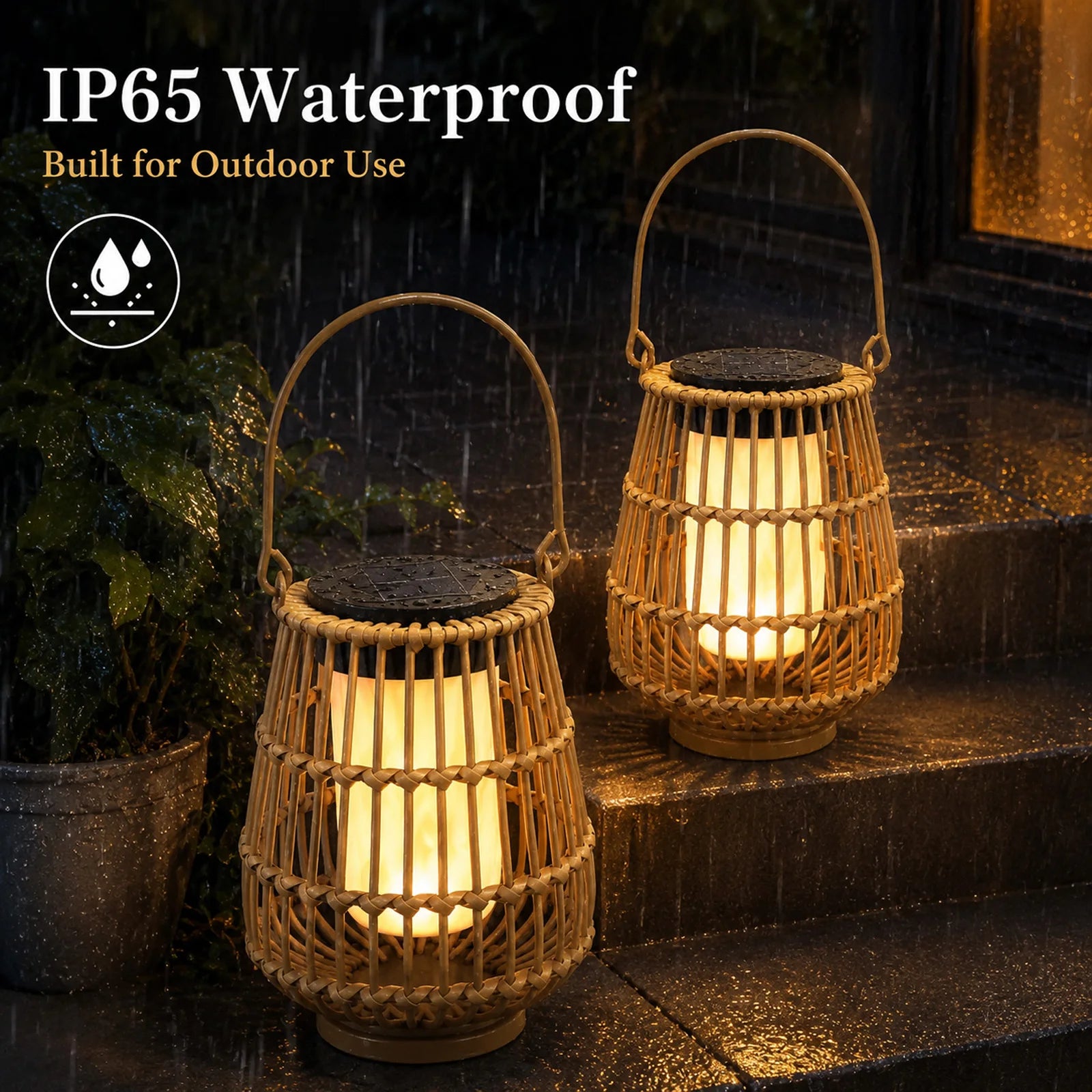 2 Pack Solar Lanterns Outdoor, Handwoven Waterproof Hanging Rattan Solar Lights Gifts for Women Christmas Birthday Lamp Lights, Decoration for Outside Yard Garden Porch Patio Trees Lawn Pathway