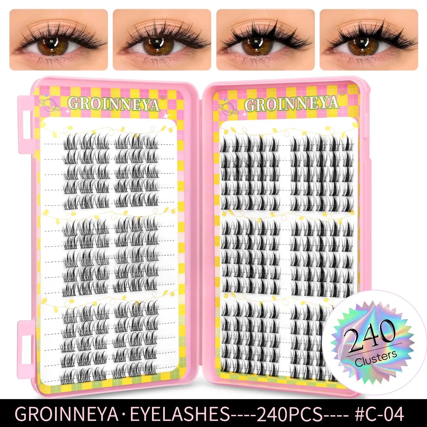 GROINNEYA Eyelashes Clusters 320 pcs Natural Eyelash extension Cluster Lashes Volume Mixed Tray Lashes Cluster Natural Lashes False Eyelashes C4 Tidesmit