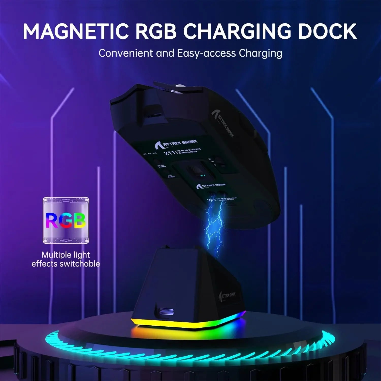 ATTACK SHARK X11 Lightweight Three-mode Wireless Gaming Mouse with RGB Charging Dock Optical Sensor PAW3311 22K DPI  PC/Mac