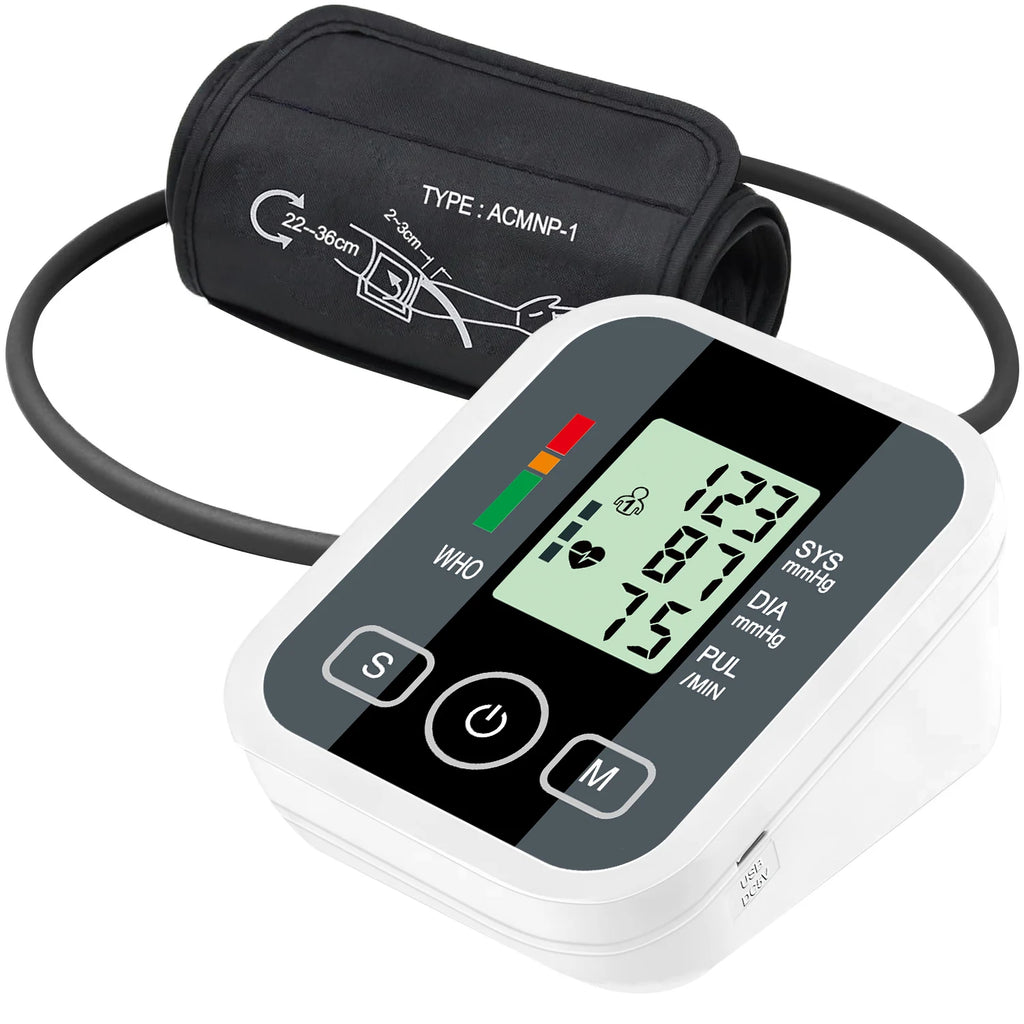 Portable LED Upper Arm Blood Pressure Monitor Portable Digital Tonometer Sphygmomanometer BP Monitor