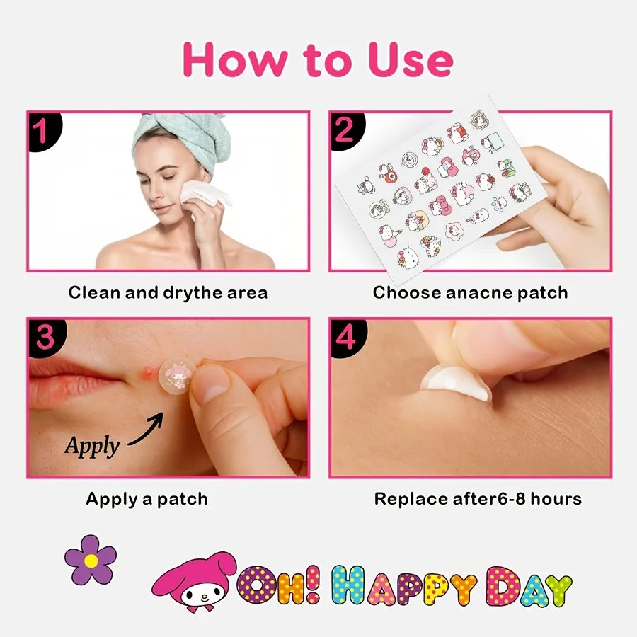 24/72PCS Sanrio Hello Kitty Acne Patch, Hydrocolloid Acne Patch, Makeup Blemish Pimple Patch, Waterproof and Sweatproof