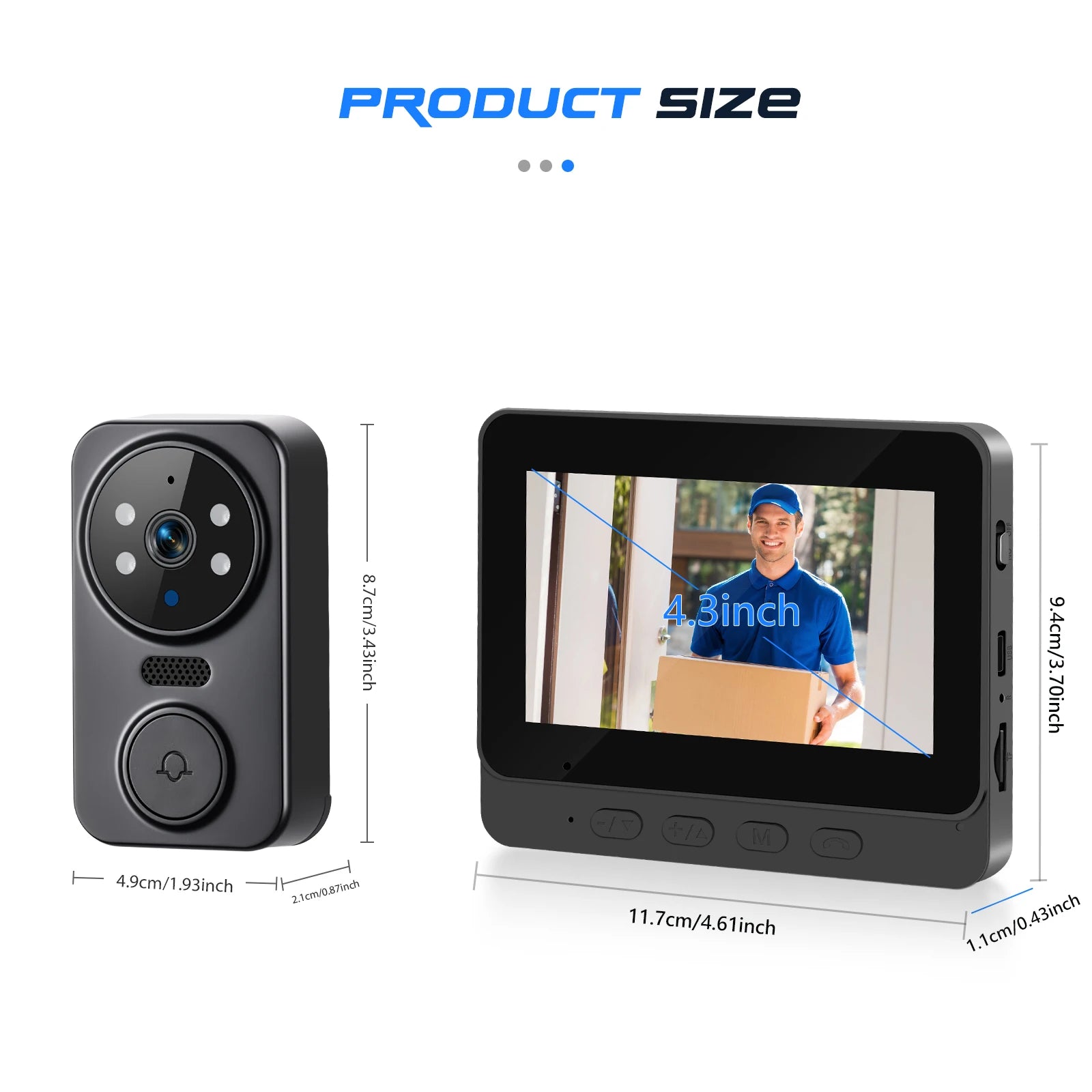 Podofo 4.3" Monitor Wireless Doorbell Camera Infrared Night Vision Door Ring Intercom Video Two-Way Audio Visual Doorbell Monit