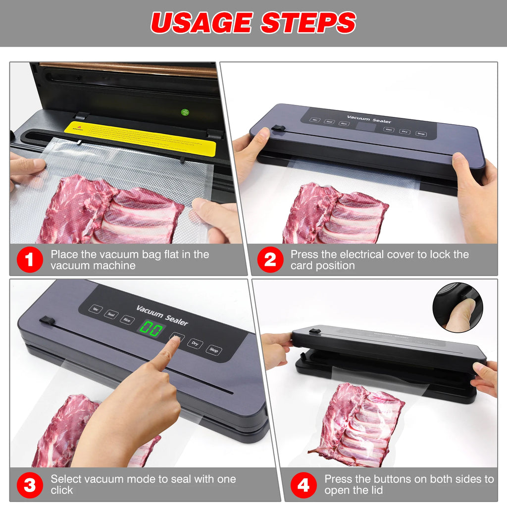 Tidesmit DayPlus automatic vacuum sealer machine showing internal sealing mechanism and included food storage bags