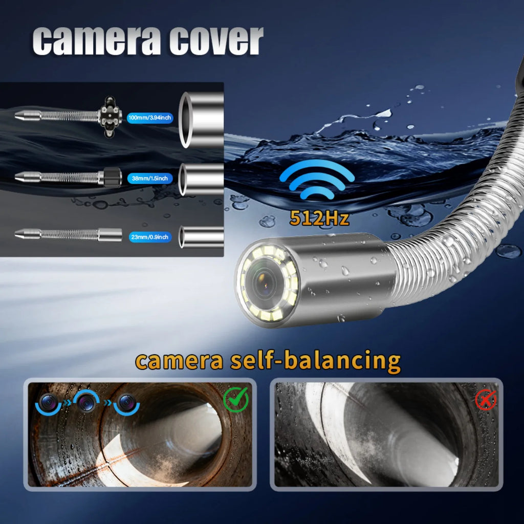 512Hz Self-Leveling Sewer Camera with Meter Counter,9"1080P DVR Drain Inspection Camera,7MM Diameter Cable 32GB TF Card 12 Leds