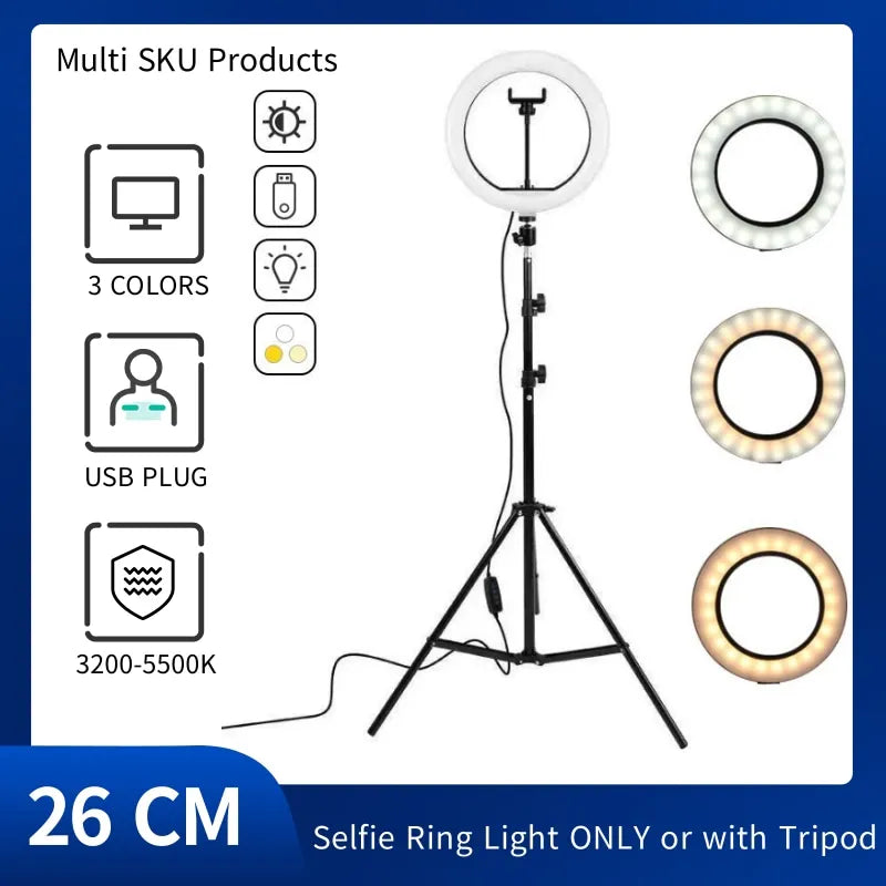 10-Inch LED Ring Light with Adjustable Tripod Stand for Content Creation Tidesmit