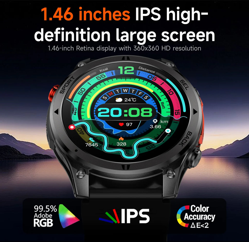 LIGE 2026 New GPS Path Smart Watch 530mAh Battery IP68 Waterproof Sports Run Tracker BT Call Outdoor Compass Military Smartwatch