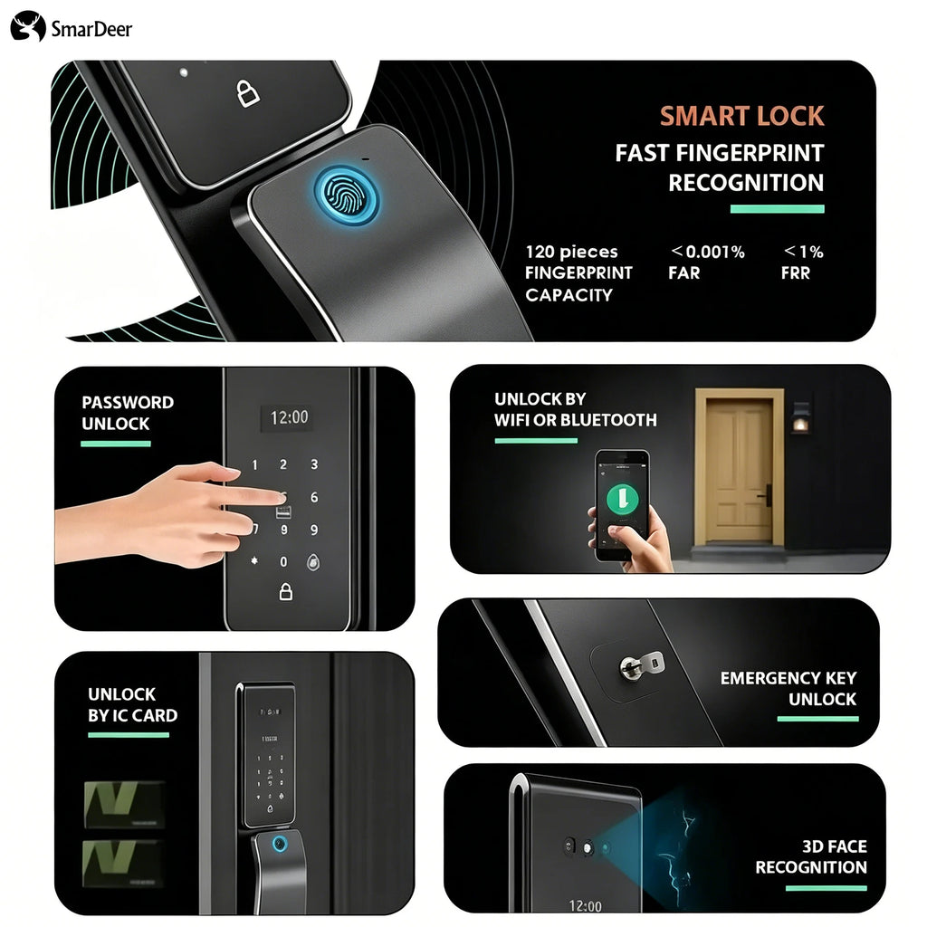 SmarDeer IP66 Outdoor Waterproof Smart Lock,3D Facial & Palm Vein Recognition Lock,Tuya WiFi Keyless Entry Security Lock