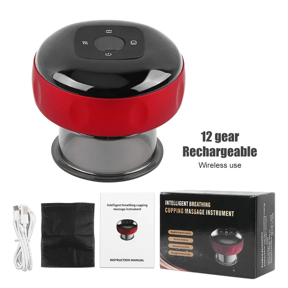 Smart Vacuum Cupping Massager - Portable Electric Muscle Relief Tool Body Shaping Massage Equipment 12mode red Tidesmit
