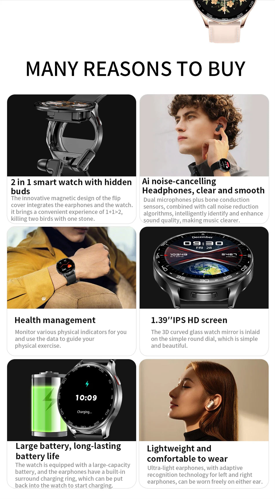 LIGE New 2-in-1 Smart Watch with TWS Bluetooth Earphones Heart Rate Blood Oxygen Monitor New Sport Fitness BT Call Music Watches