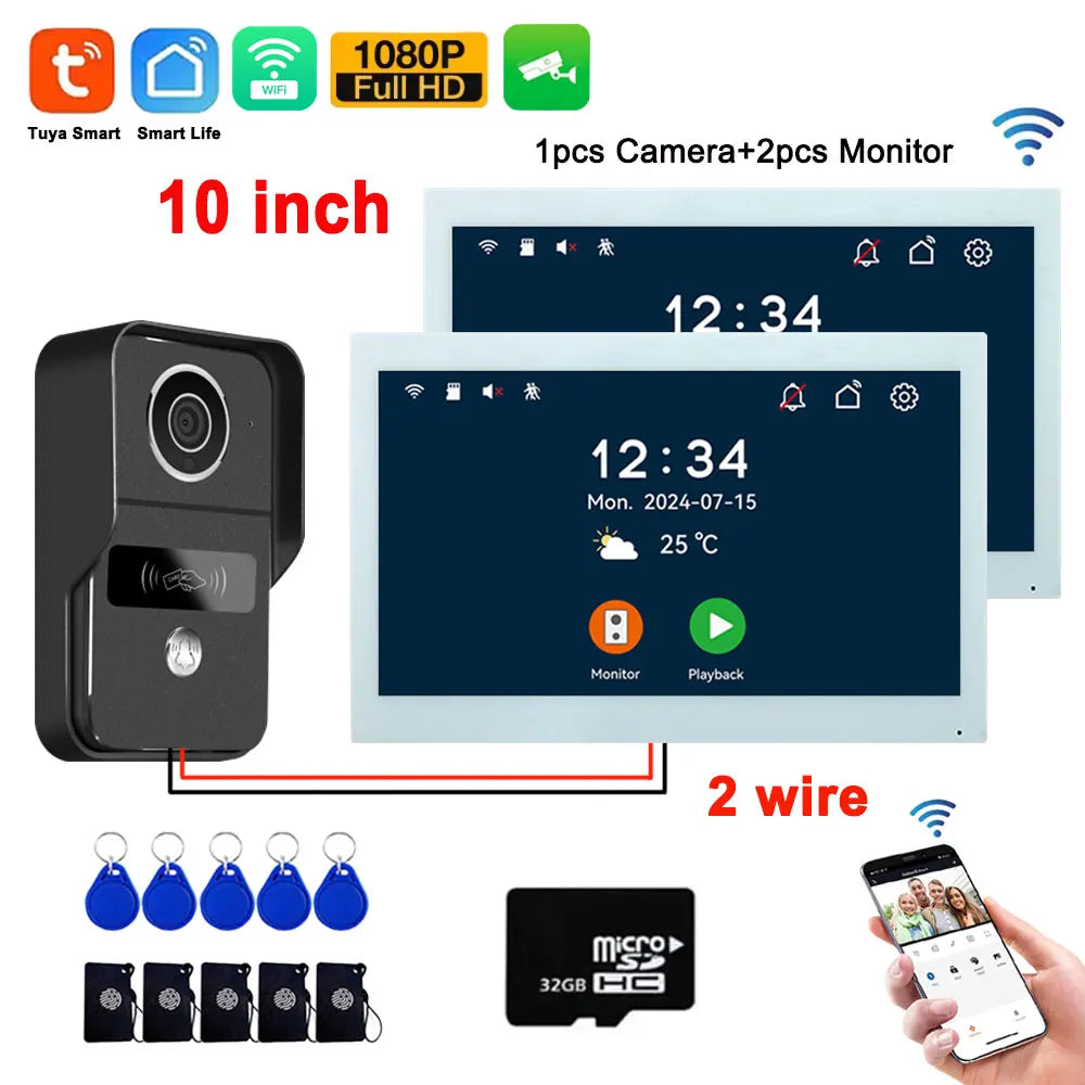 1080P Video Intercom Wifi 7/10 Inch Monitor Kit for Apartment System Home Security 2 Wire Doorbell Card Swipe Private House Tuya