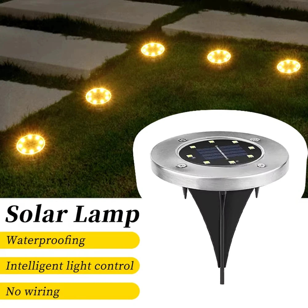 4 PCS 8LED Solar Power Disk Light Outdoor Garden Solar Underground Light Deck Light Spotlight Buried Solar Led Lamp