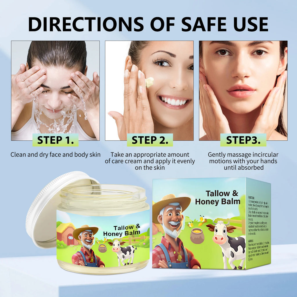 Tallow & Honey Balm 60g, Face and Body Moisturizer, Natural Skin Nourishing Cream to Improve Texture for Soft Firm Skin
