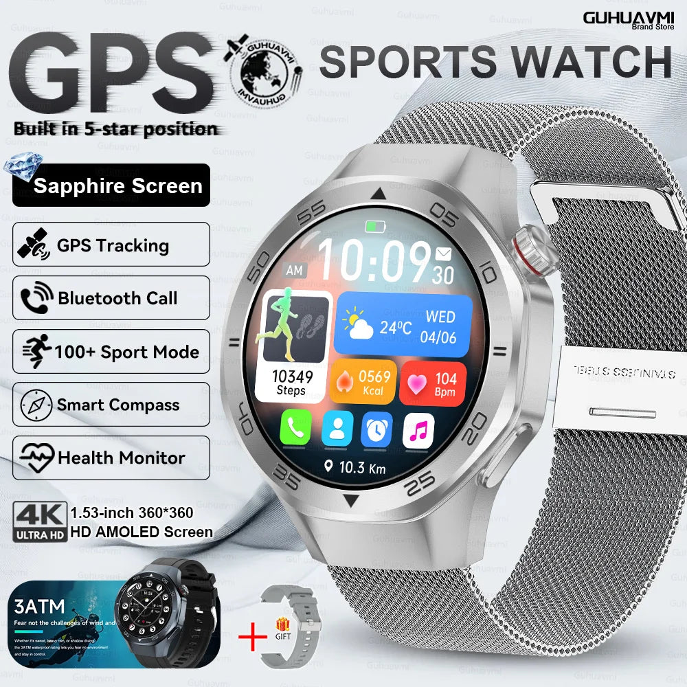 2026New Smart Watch GPS Positioning 3ATM Waterproof GPS Tracker Compass Men Bluetooth Call Heart rate 170+Sports Watch Men Women