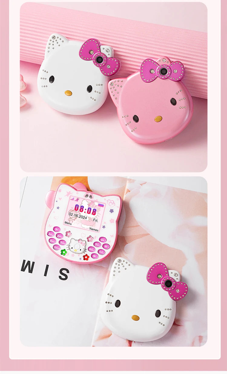 2024 Sanrio Hello Kitty Flip Phone Kawaii K688 Cartoon Taiml Cute Mini Phone Birthday Fashion Gift Toys Christmas For Anime Fans