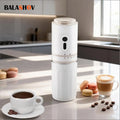 Balashov white portable electric coffee maker with slim cylindrical design, button controls, and modern matte finish.