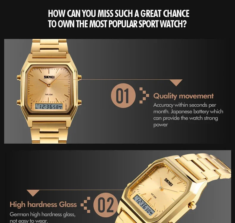 SKMEI 1220 Digital Quartz Watch for Men Sports Chronograph Waterproof Stainless Steel Shockproof Mens Wristwatches Reloj Hombre