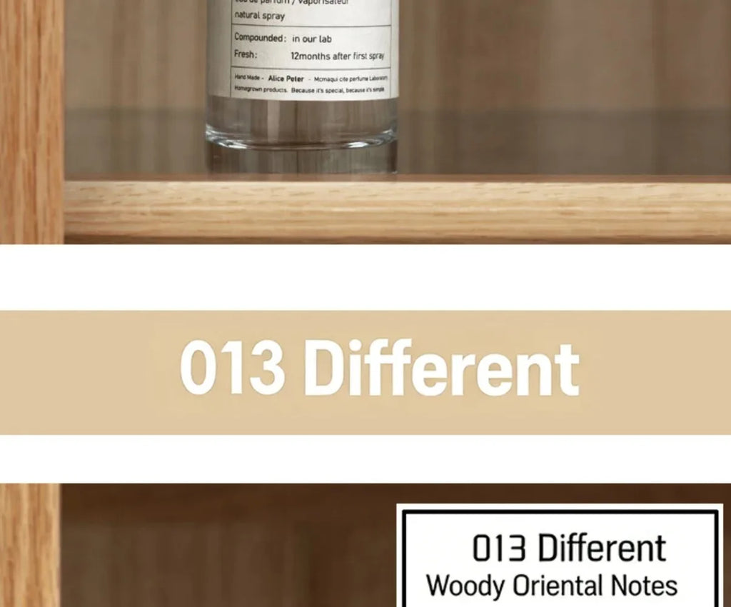 013 Different 100ml Unisex EDT: Minimalist cylindrical bottle with Sandalwood & Bergamot woody oriental fragrance.