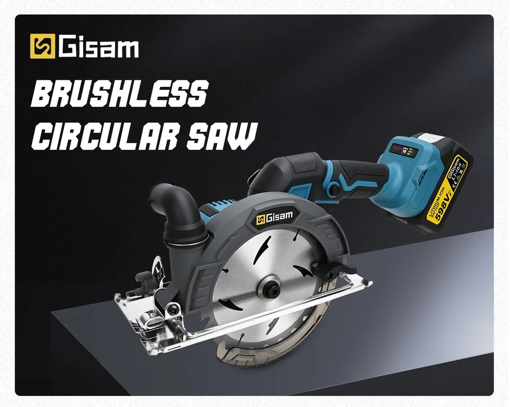 Gisam 165mm 10000RPM Brushless Electric Circular Saw Cordless Adjustbale Angle Woodworking Power Tool For Makita 18v Battey Pins