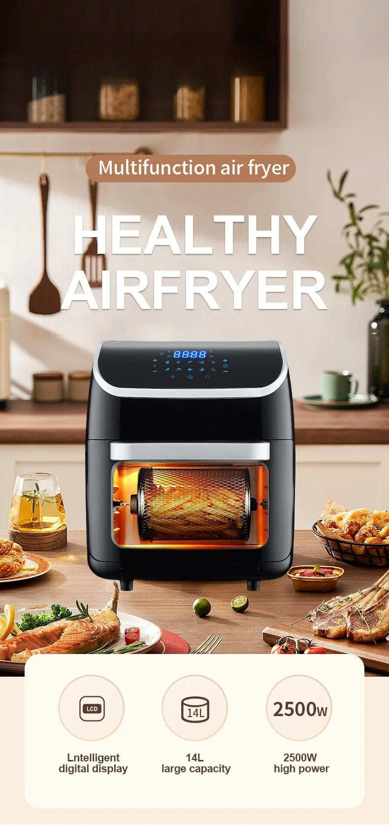 Airo Factory Can Customize Large Capacity air Fryer Touch air Fryer No Oil Smoke Fries Electromechanical Oven