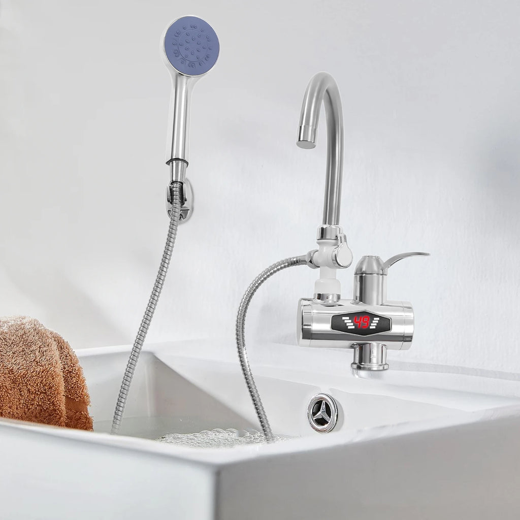 3000W Electric Faucet with Shower 360° Rotating Faucet Heater Digital Display 30-60℃ Water Faucet for Kitchen Bathroom