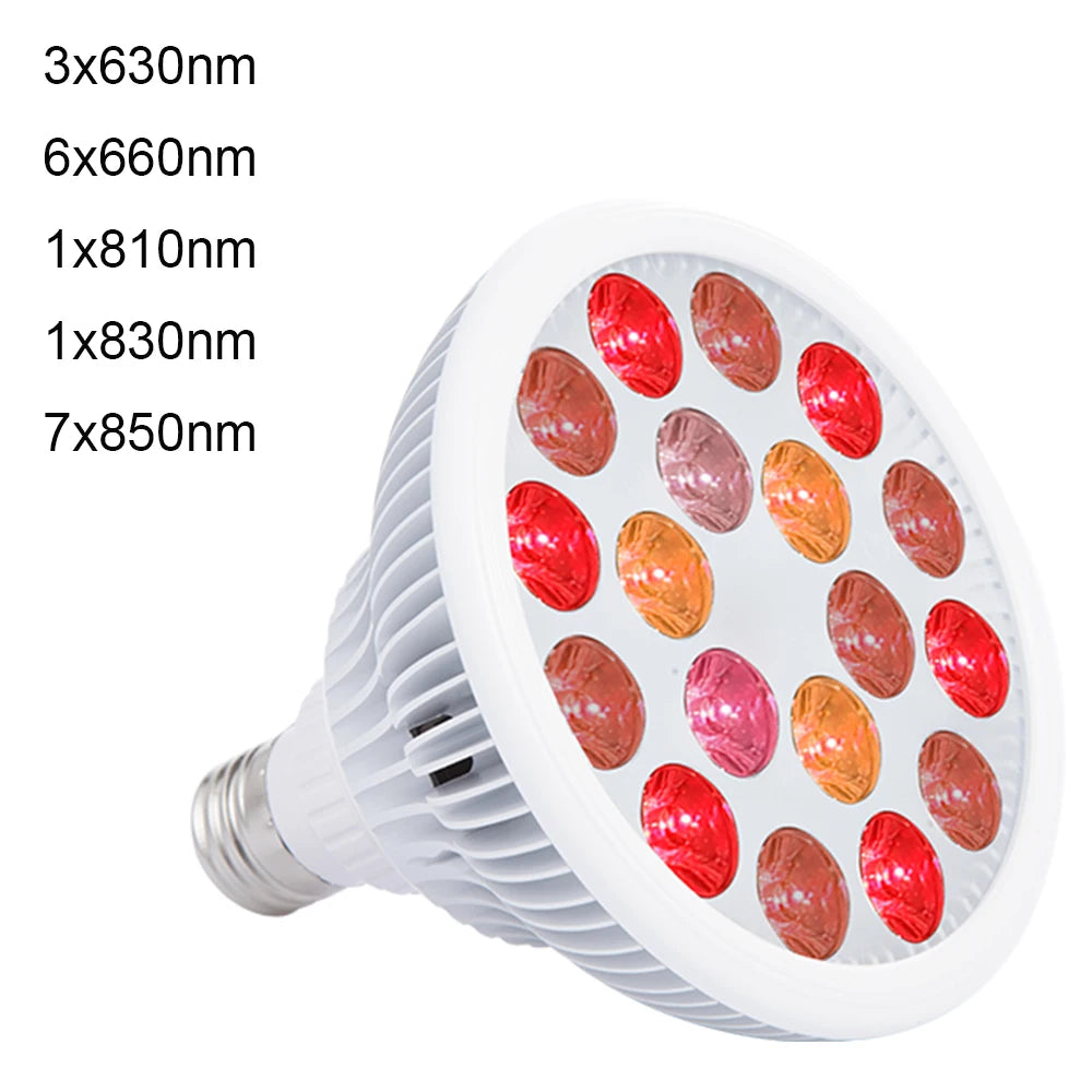 54W Red LED Light Therapy Bulb 630nm 660nm 810nm 830nm 850nm Infrared Light Bulb E27 Red Light