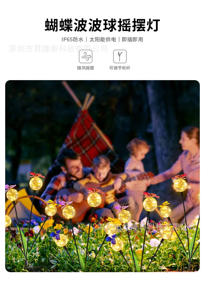 Solar Outdoor Light Butterfly Bobble Ball Swing Lamp Garden Yard Lawn Landscape Decor Light