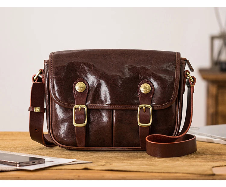 vintage designer handmade high-quality genuine leather men's messenger bag Outdoor casual cow leather work black shoulder bag