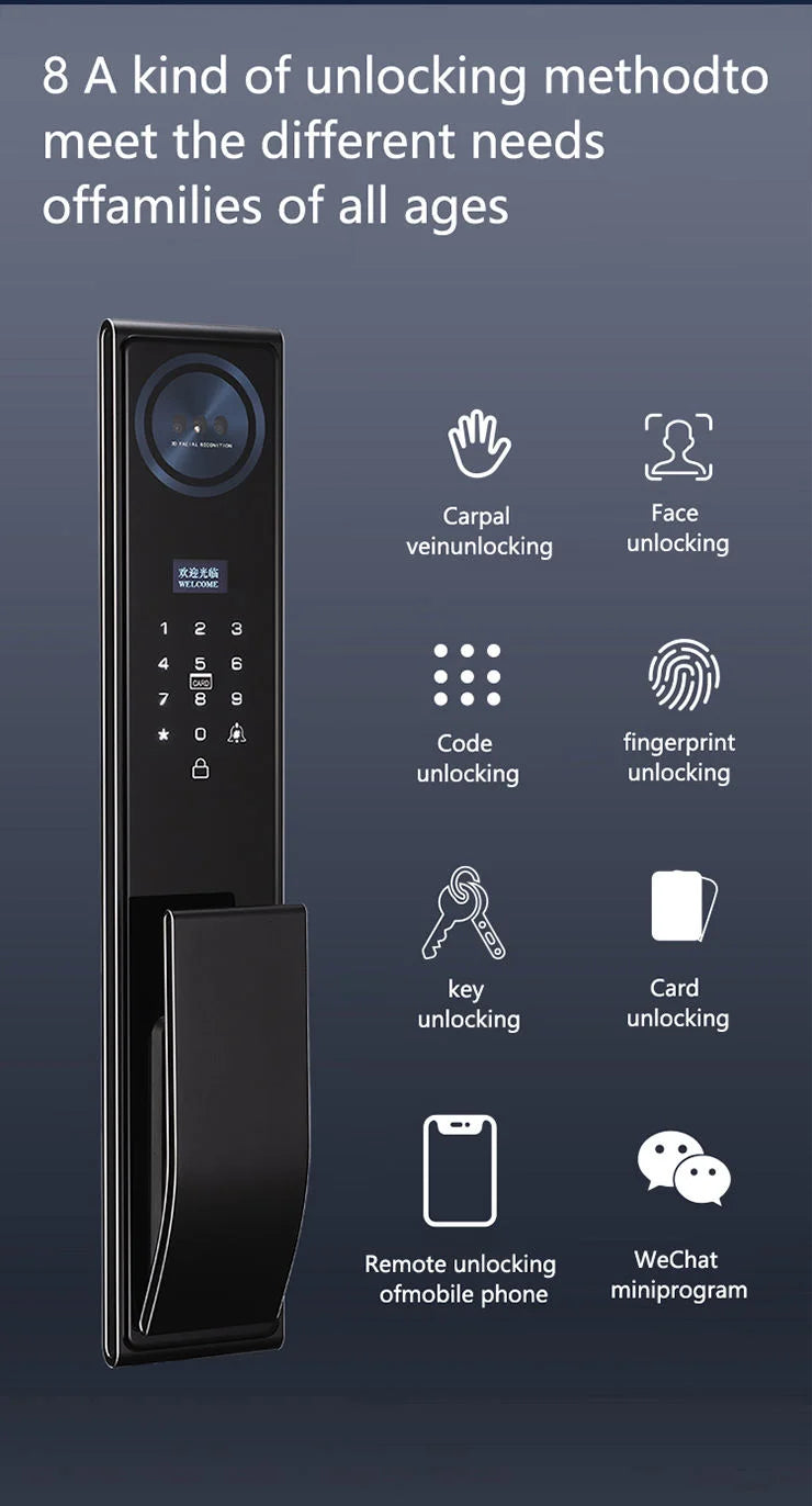 3D Face Recognition Smart Lock Camera Ble Biometric Fingerprint Security Automatic Functionality For Wood Home
