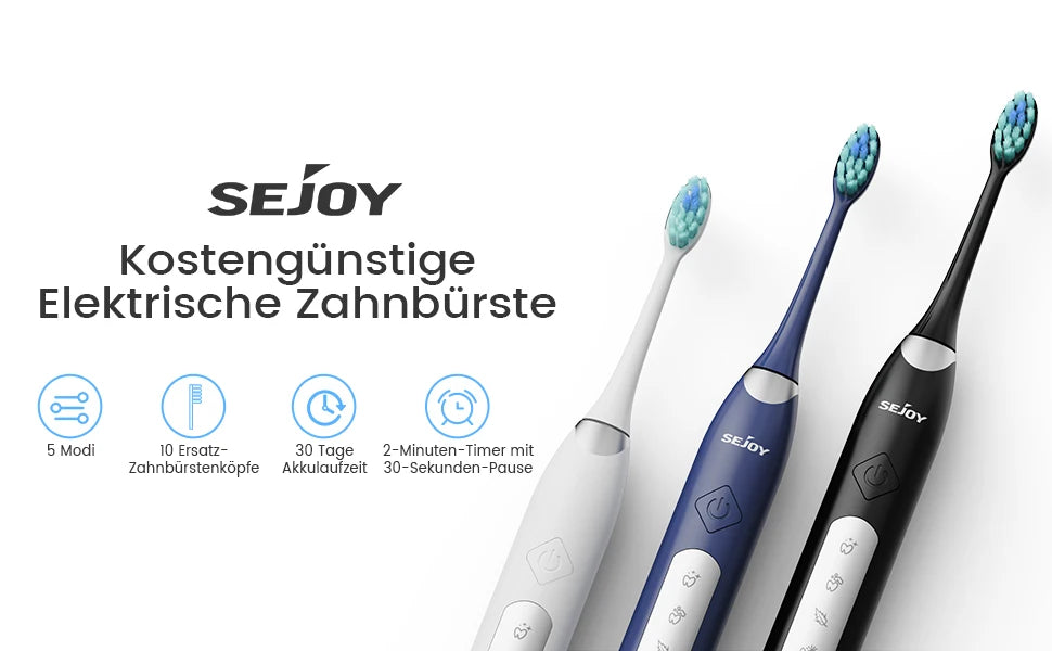 SEJOY Sonic Electric Toothbrush for Adults with 10 Brush Heads, Sonic Electric Tooth brush with 38000 VPM Deep Clean 15 Modes, Rechargeable