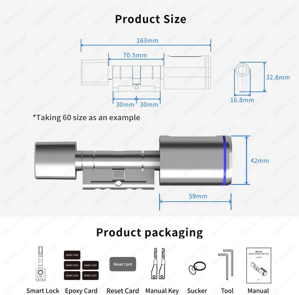 EU Door Smart Cylinder Lock with App Control & Fingerprint, Easy DIY Keyless Entry for Landlords, Tenants, Home Office