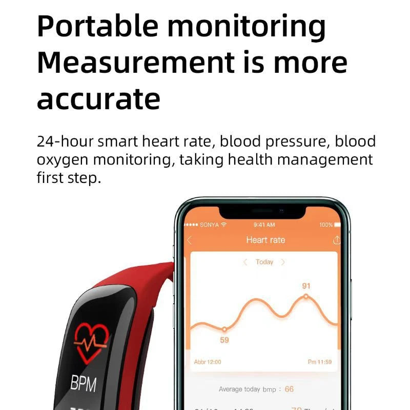 Smart Watch C1 Plus Bluetooth Step Counting Sports Bracelet Fitness Tracker Heart Rate Blood Pressure Sleep Men Women Gift