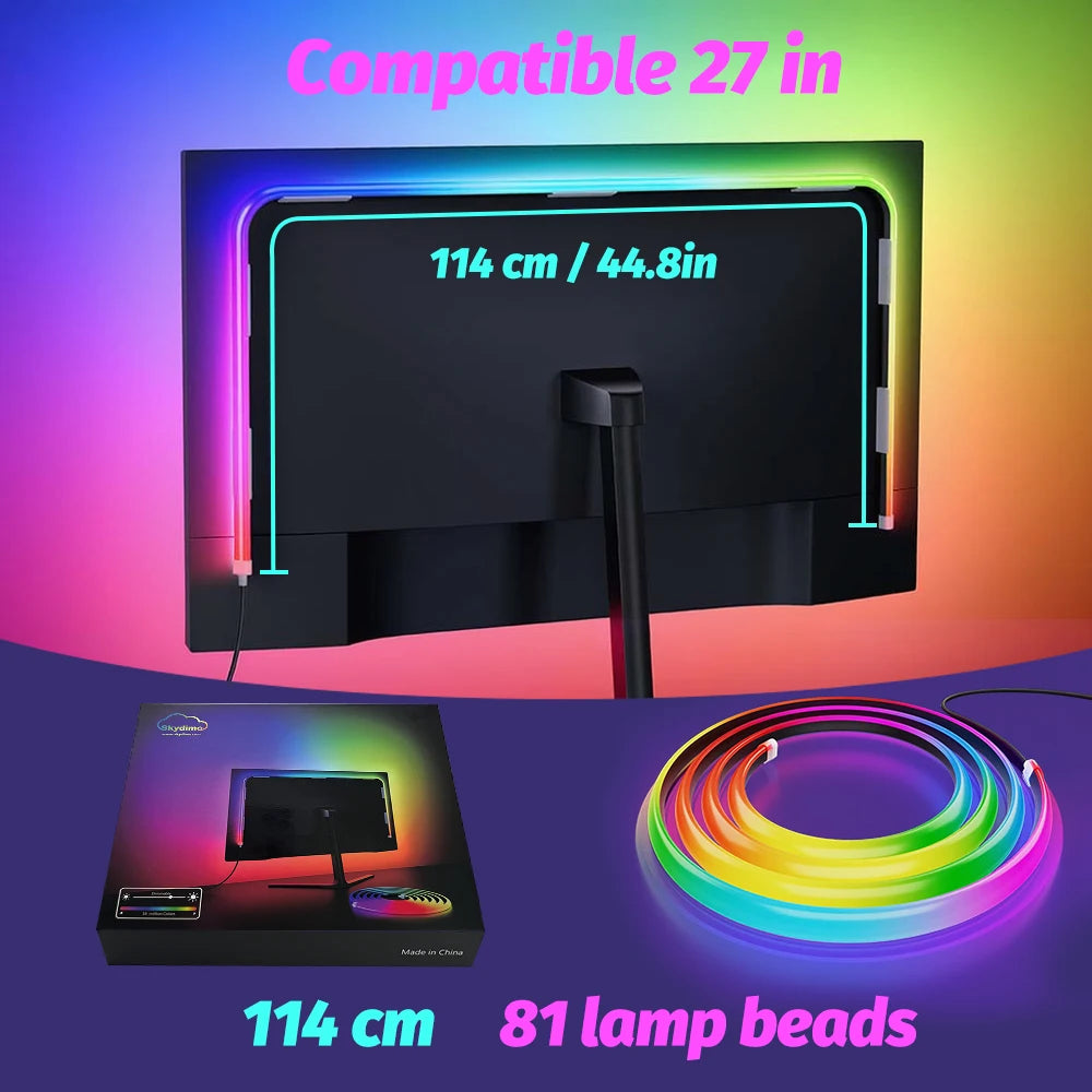 RGBIC monitor backlight LED strip for 27 in setup, 114 cm length, 81 LED beads
