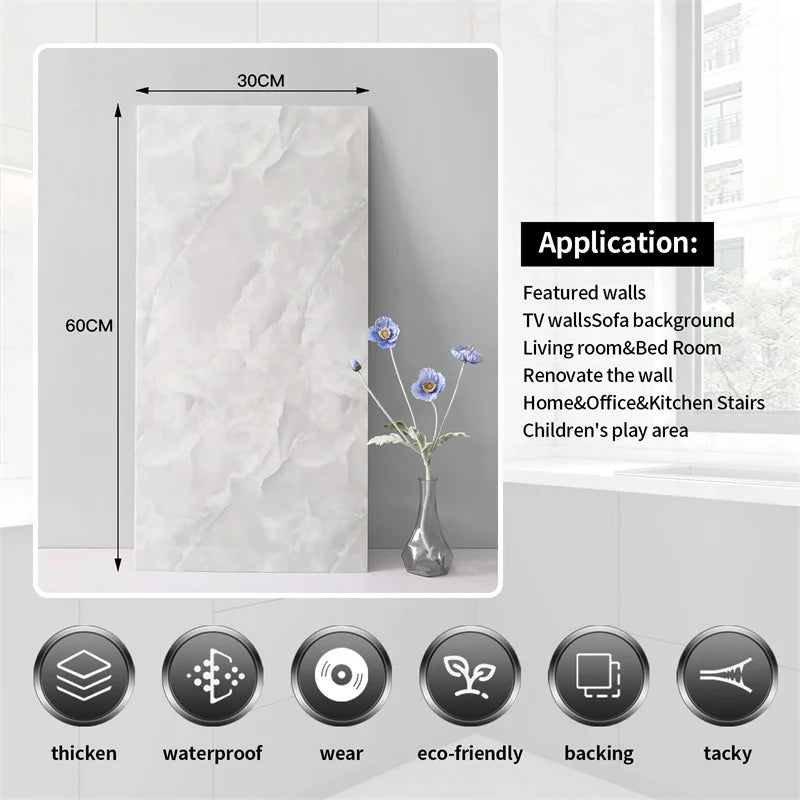 30x60cm Kitchen Self Adhesive Marble Tiles Wall Stickers Waterproof PVC Floor Tile Sticker for Living Room Bathroom Decoration