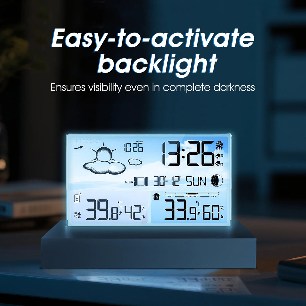 Indoor/Outdoor Weather Station With Alarm Clock – Accurate Thermometer, Hygrometer & 7-Day Forecast Calendar, For Desktop