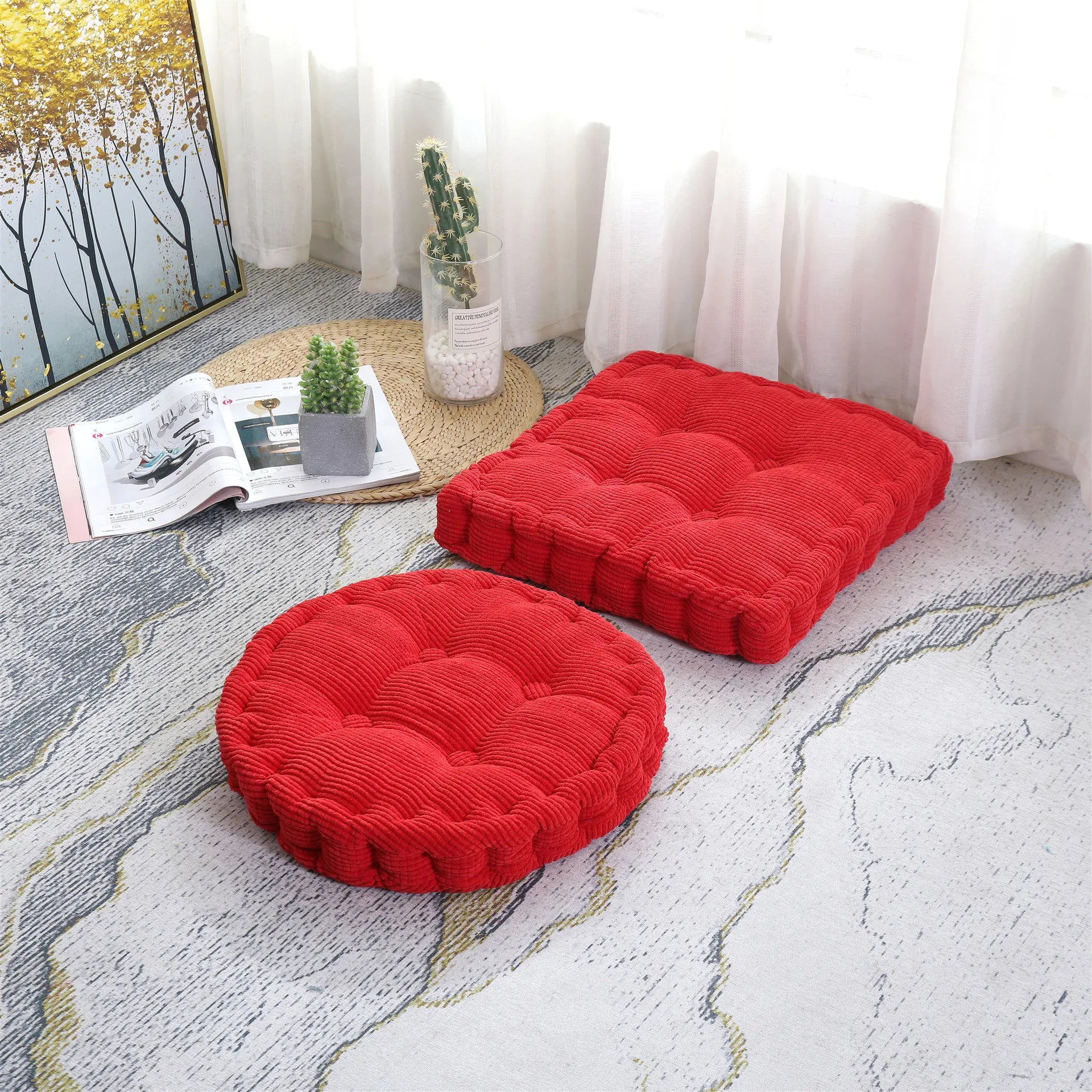 Four Seasons Soft Chair Seat Cushion Square Seat Pad Tatami Meditation Floor Pillow Cushion for Home Office Patio Dining Chairs