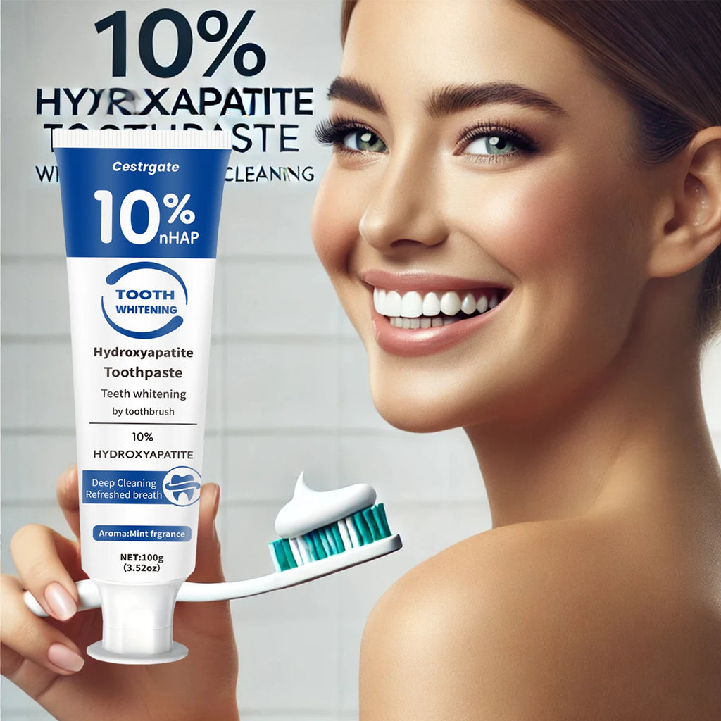 Tidesmit 10% hydroxyapatite whitening toothpaste for deep cleaning, enamel strengthening, and fresh breath.