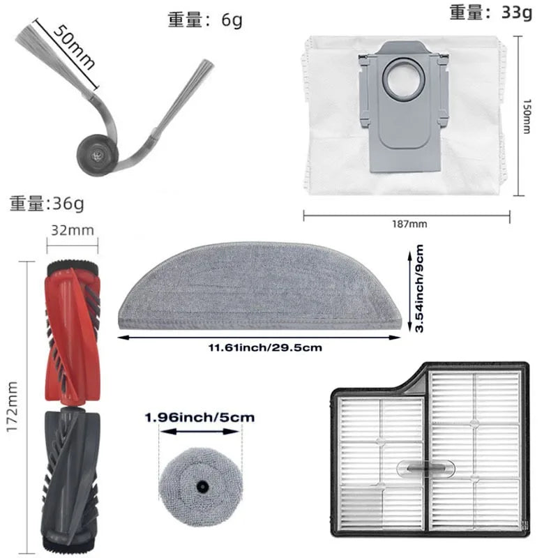Tidesmit replacement parts kit for Roborock Saros 10 and S9 MaxV Ultra including brushes, filters, and mop pads.