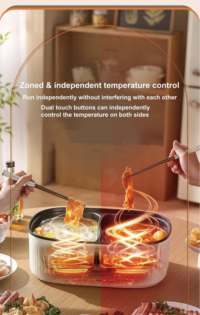6L electric nonstick hot pot with zoned independent temperature control heating zones