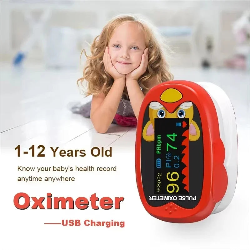 USB Pediatric Oximeter Finger Blood Oxygen Monitor for Children Pulse Oximeter OLED Digital Oximetro Home Medical Thermometer
