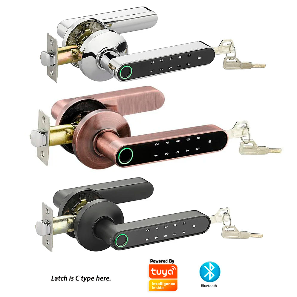 Bluetooth Tuya Smart Fingerprint Lock Lithium Battery Electronic Handle Lock Key For Wooden door