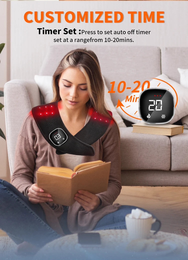 Electric Neck and Shoulder Massager with Infrared Heat - Natural Black Relaxation Treatment Tidesmit