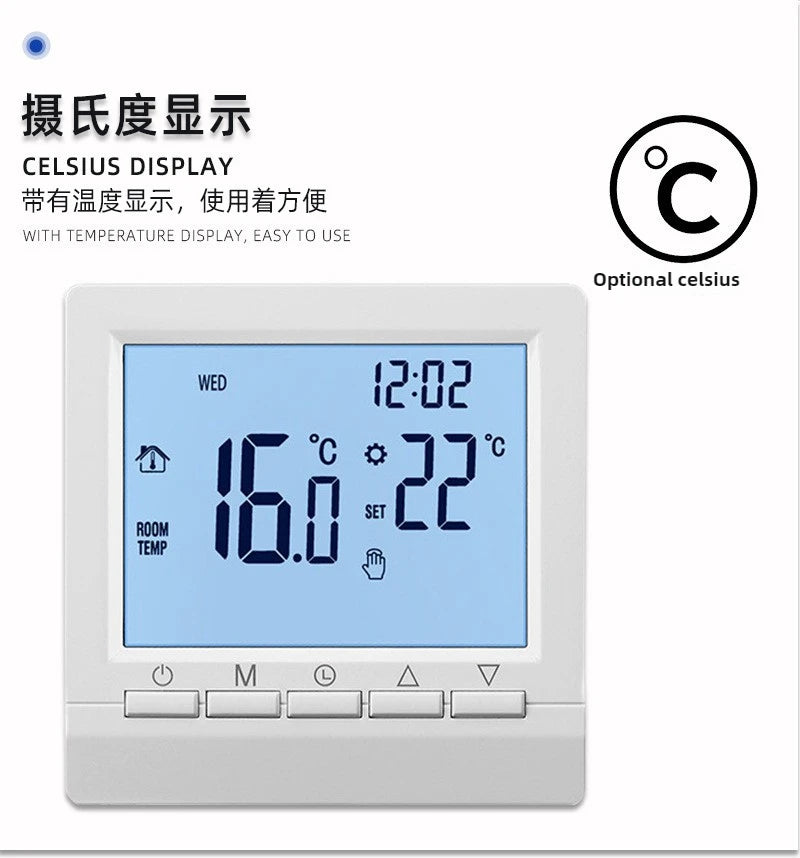 Wall-Mounted Boiler Thermostat, Wired Boiler Controller, Battery-Powered Intelligent Thermostat, Water Floor Heating Controller