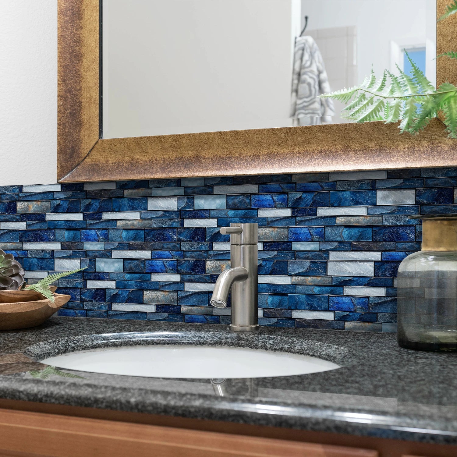Self Adhesive Waterproof Imitation Marble Flat Wall Tiles Suitable for Indoor Wall Decoration (6/12/24/48 PCS)