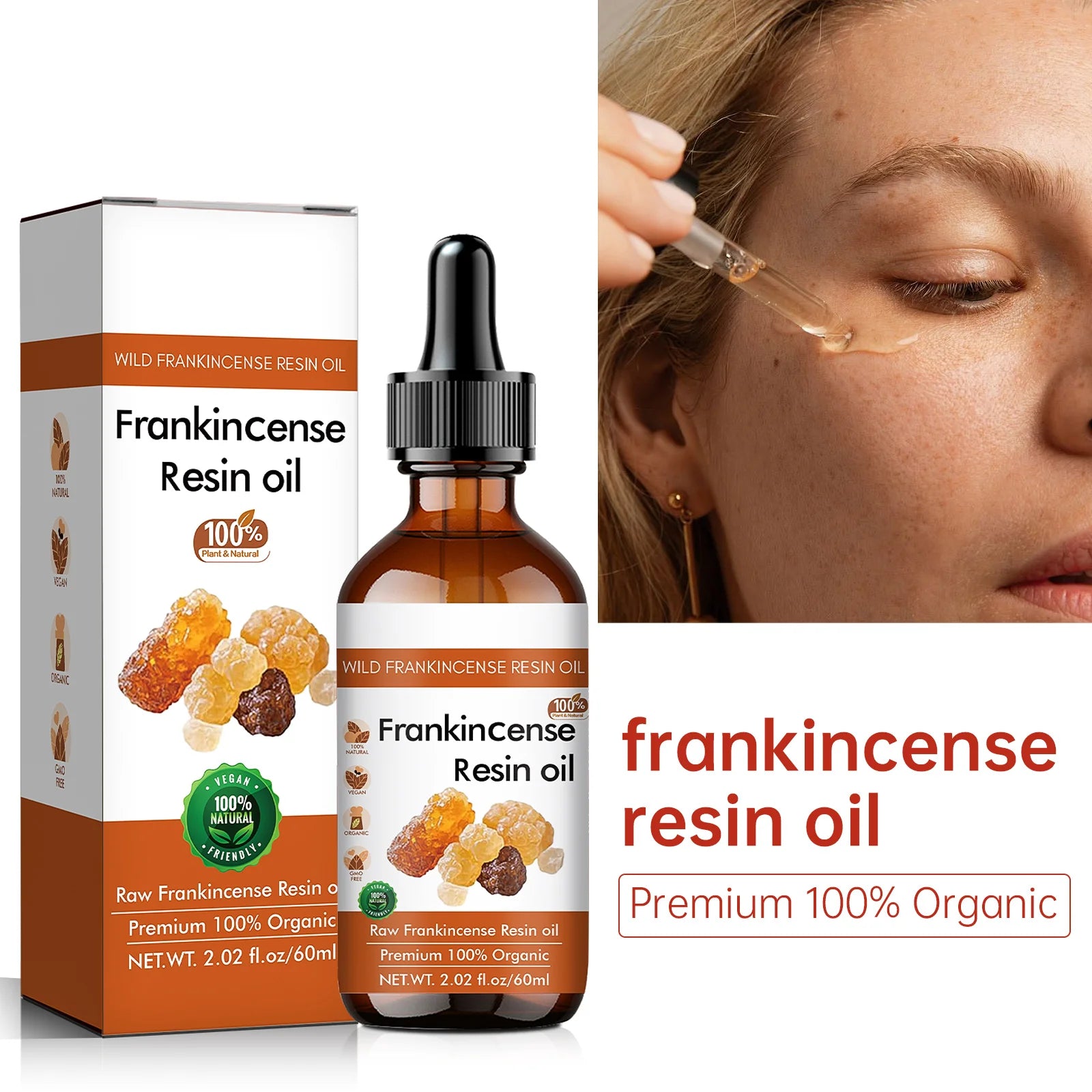 Organic Frankincense Resin Face Oil 60ml - 100% Pure Raw Formula, Supports Skin Smoothing, Deeply Moisturizes & Soothes.
