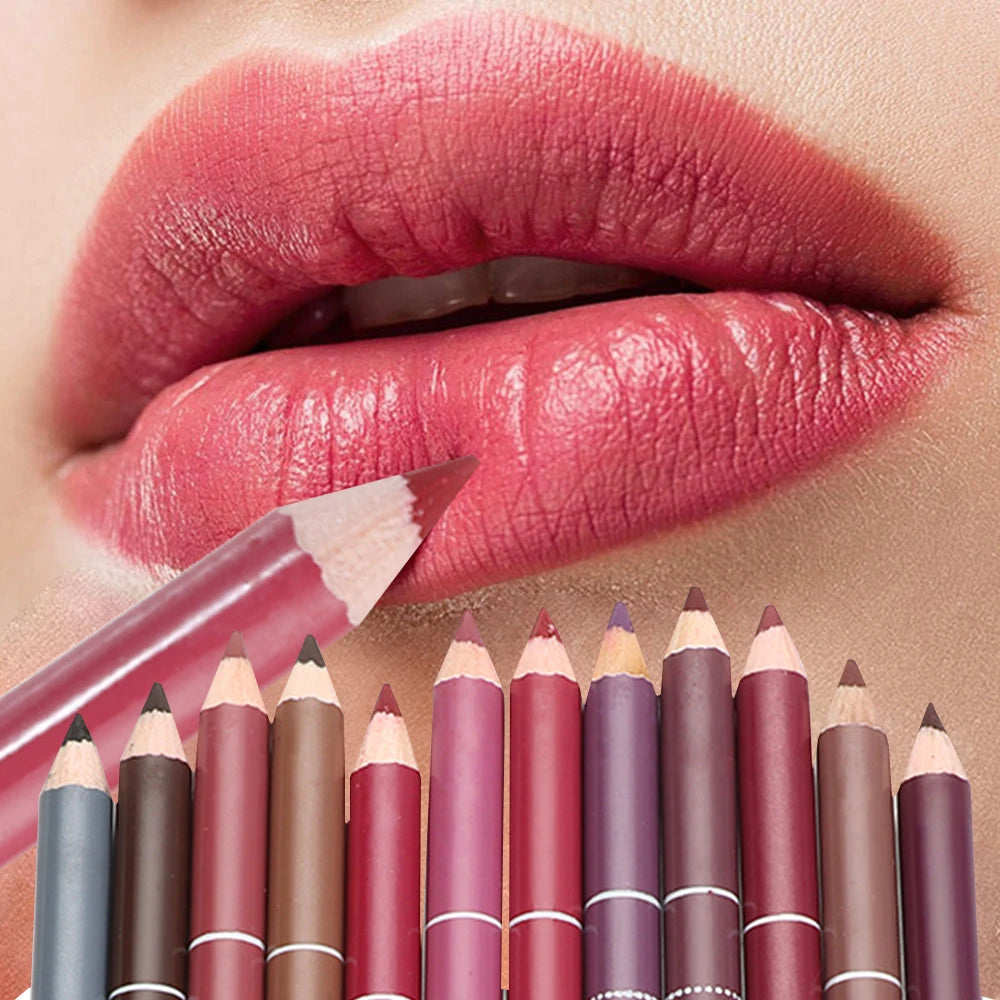 Professional waterproof wooden lip liner pencils in assorted matte colors for long-lasting, precise lip makeup.